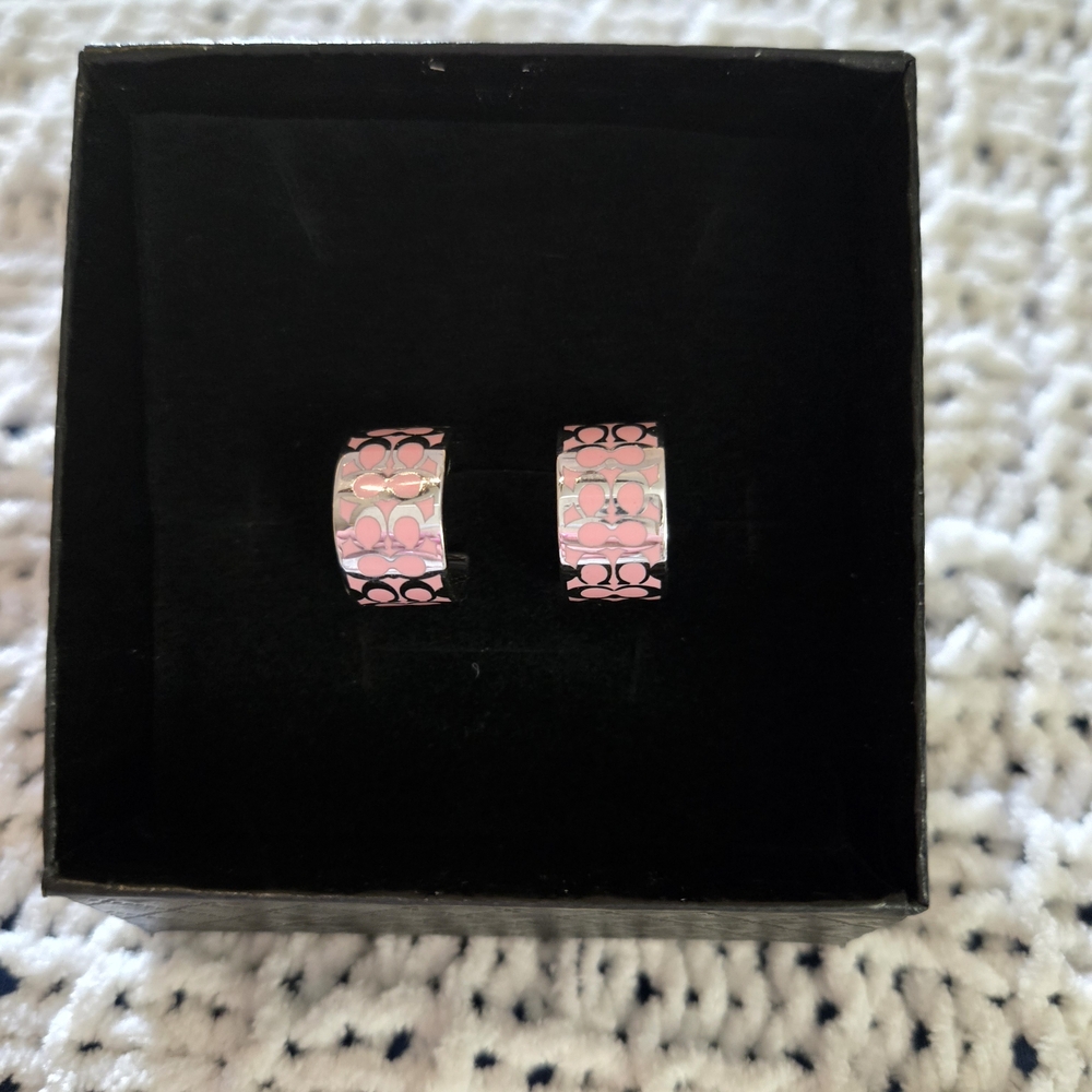 Coach Pink and Silver Hoop Earrings